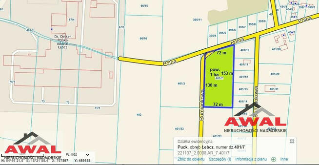 Działka inwestycyjna Łebcz gm. Puck, Rumiankowa