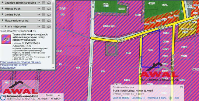 Działka inwestycyjna Łebcz gm. Puck, Rumiankowa