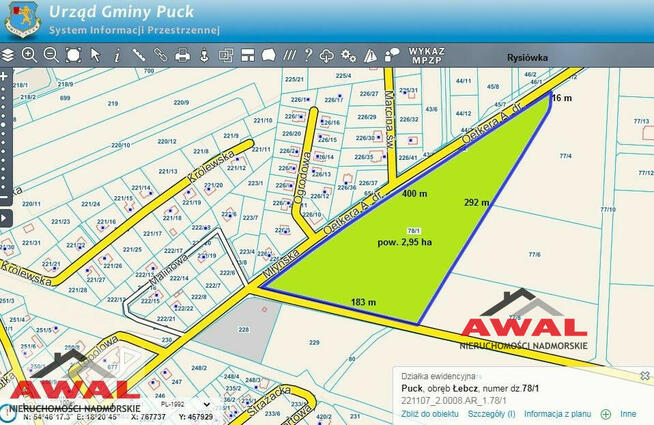 Działka inwestycyjna Łebcz gm. Puck, Dr. Augusta Oetkera