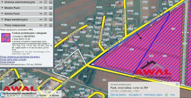 Działka inwestycyjna Łebcz gm. Puck, Dr. Augusta Oetkera
