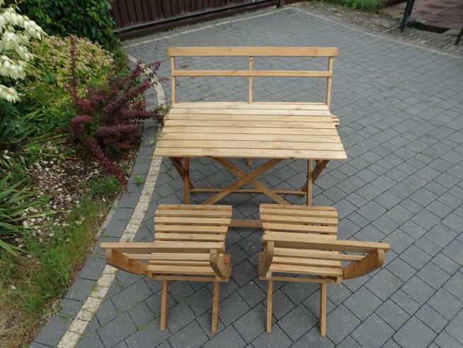 Składany zestaw ogrodowy stolik, ławka i 2 krzesła
