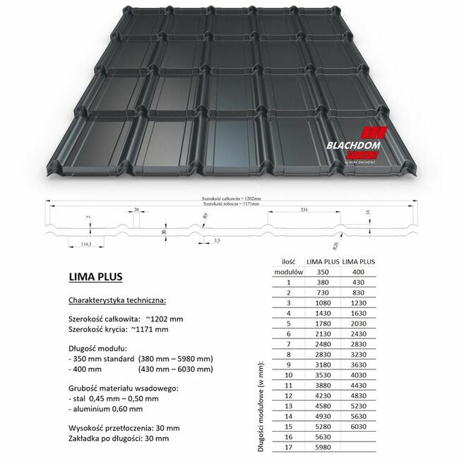 Blachodachówka Lima, płaska