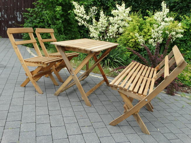 Składany zestaw ogrodowy stolik, ławka i 2 krzesła