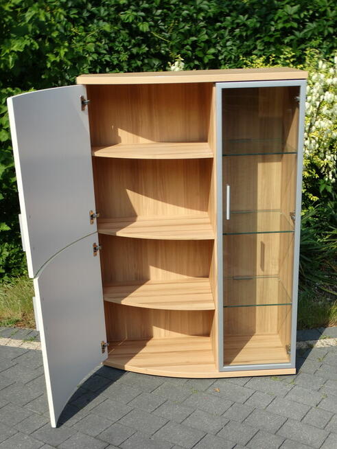 Szafka witryna jasna szklane półki ośw. led