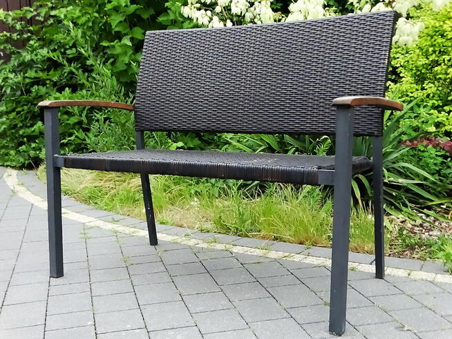 Ławka ogrodowa z technorattanu z oparciem lekka 109×54 cm st