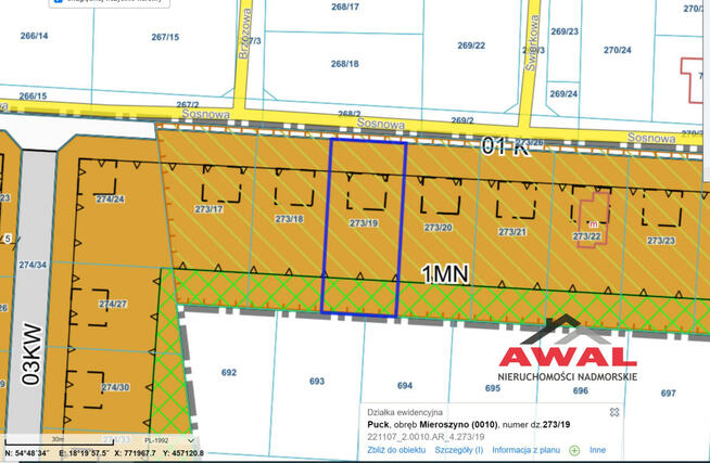 Działka budowlana Mieroszyno gm. Puck, Sosnowa