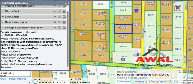 Działka budowlana Mieroszyno gm. Puck, Bukowa