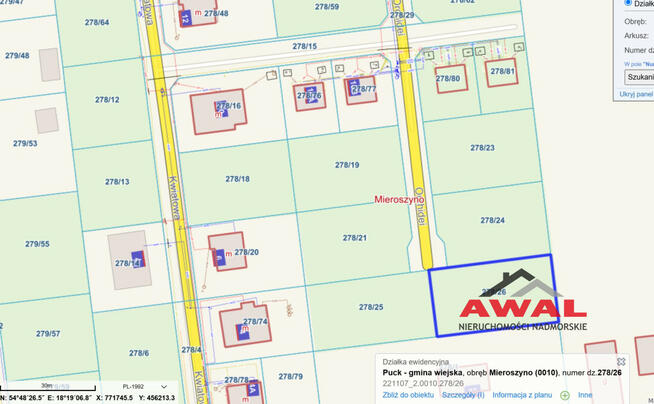 Działka budowlana Mieroszyno gm. Puck, Orchidei