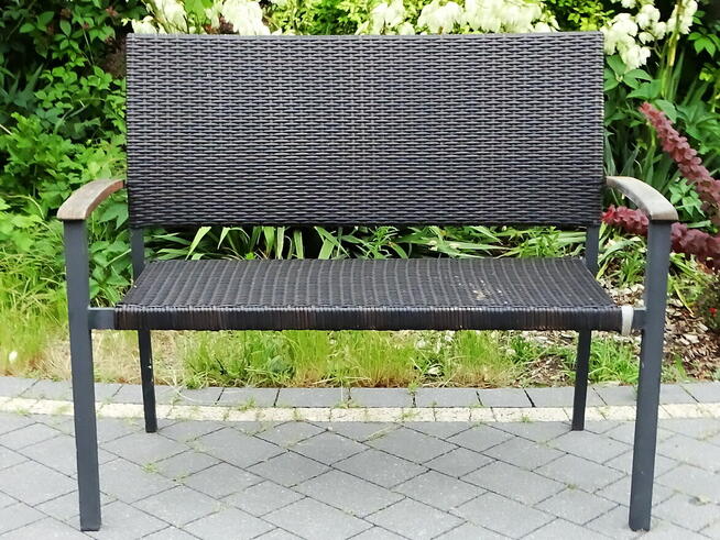 Ławka ogrodowa z technorattanu z oparciem lekka 109×54 cm st