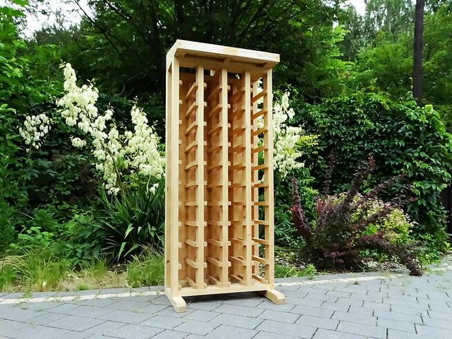 Stojak drewniany sosnowy na 48 butelek wina z ekspozycją