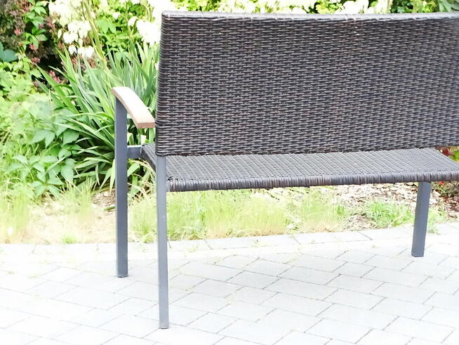 Ławka ogrodowa z technorattanu z oparciem lekka 109×54 cm st