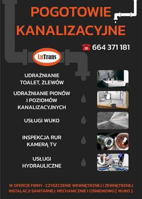 Pogotowie Kanalizacyjne - udrażnianie rur - hydraulik - WUKO