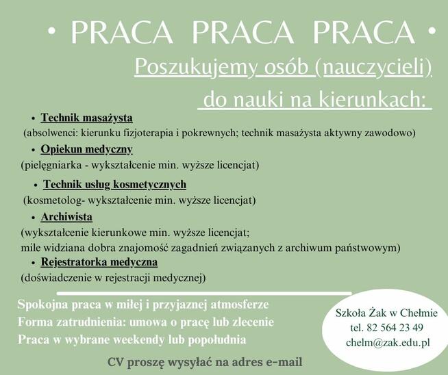 Pielęgniarka/Masażysta/Fizjoterapeuta/Kosmetyczka