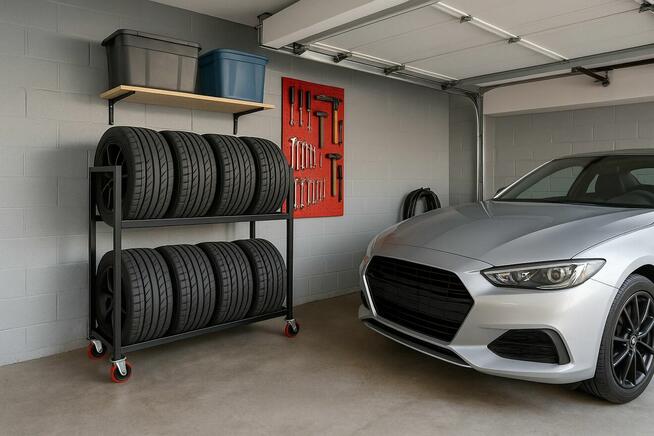 Stojak na koła opony stelaż regał półka wózek