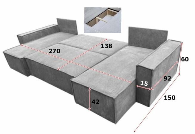 Narożnik ERYK UDUŻY pojemnik funkcja spania PRODUCENT