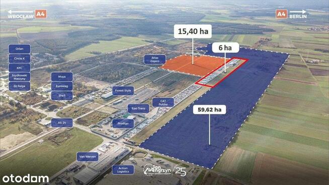 Wybetonowane ogrodzone działki przy A4 od 0,5 ha