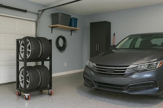 Stojak na koła opony stelaż regał półka wózek