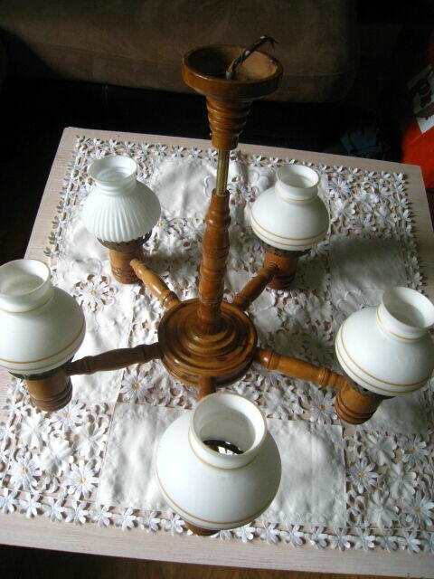 Żyrandol pięcioramienny, drewniany