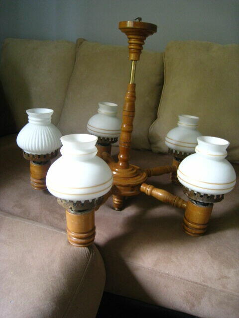 Żyrandol pięcioramienny, drewniany