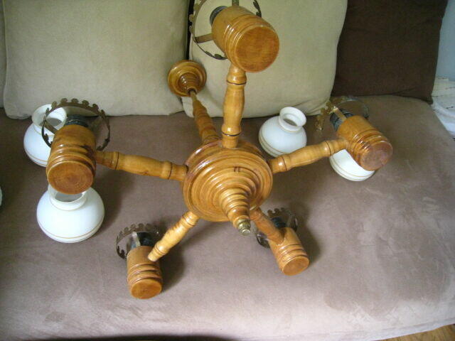 Żyrandol pięcioramienny, drewniany