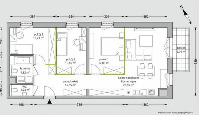 Okazja 3 pokoje 75 m2 Brynów salon 32m2