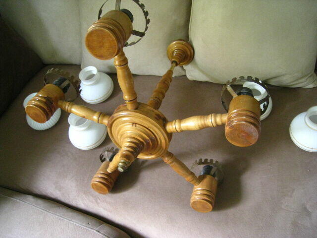 Żyrandol pięcioramienny, drewniany