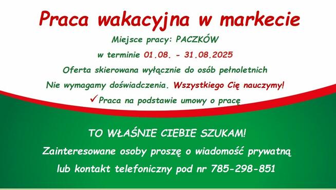 Kasjer Sprzedawca Praca Wakacyjna Paczków