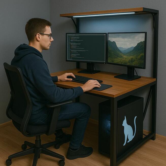 Biurko gamingowe dwa poziomy z blatami wzory boków