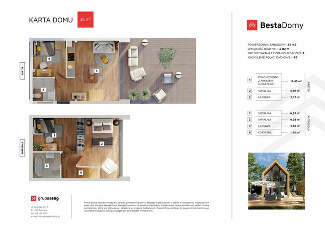 Nowy dom Besta z antresolą - 49 m2 pow. użytkowej - 3 pokoje