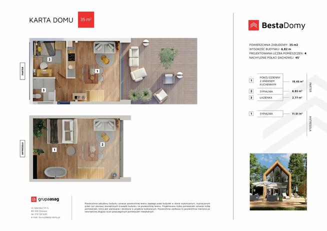 Nowy dom Besta z antresolą - 49 m2 pow. użytkowej - 3 pokoje
