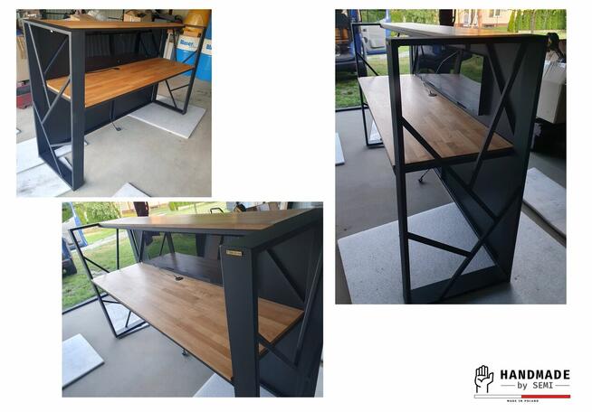 Biurko gamingowe dwa poziomy z blatami wzory boków