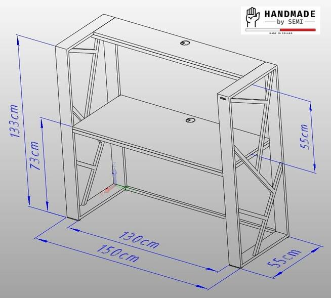 Biurko gamingowe dwa poziomy z blatami wzory boków