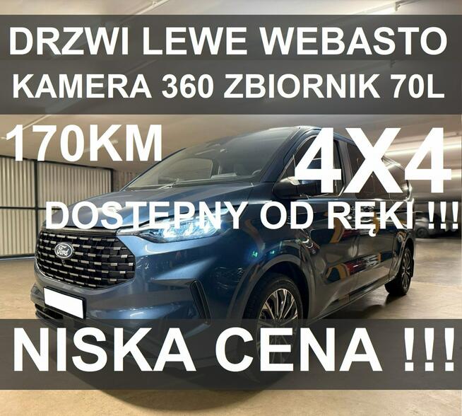 Ford Tourneo Custom L2 Nowy Titanium 4x4 170KM Webasto Drzwi Lewe Kamera 360 Od ręki!