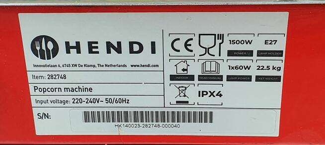 Maszyna do popcornu 64/25/3