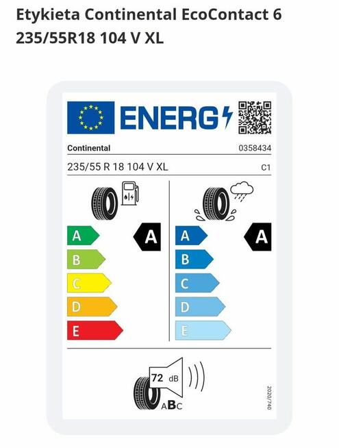 Continental EcoContact 6 235/55R18 104 V XL 4 Sztuki 2025r