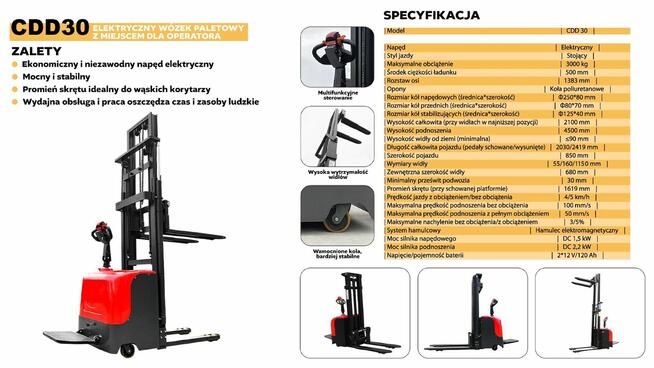 Nowy Wózek paletowy elektryczny z platformą 3 Tx4,5 M