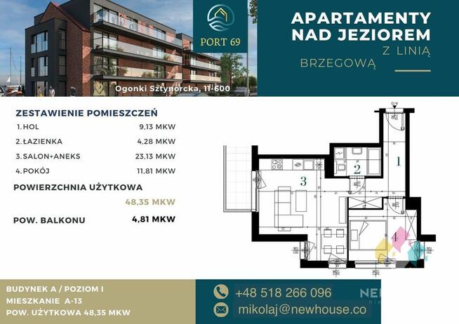 Wykończony apartament na Szlaku Wielkich Jezior.