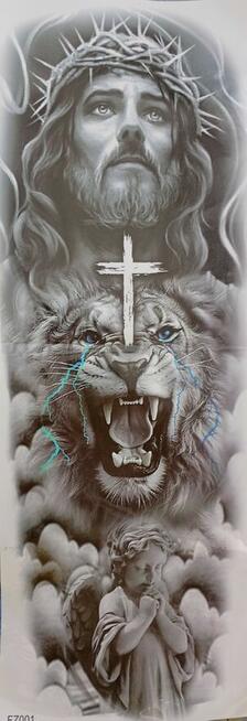 Tatuaż tymczasowy XL 17 x 49 cm ramię udo Jezus 3 w 1