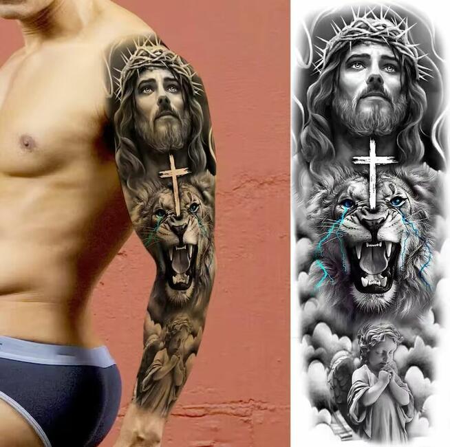 Tatuaż tymczasowy 12x20 cm ramię udo Jezus Chrystus