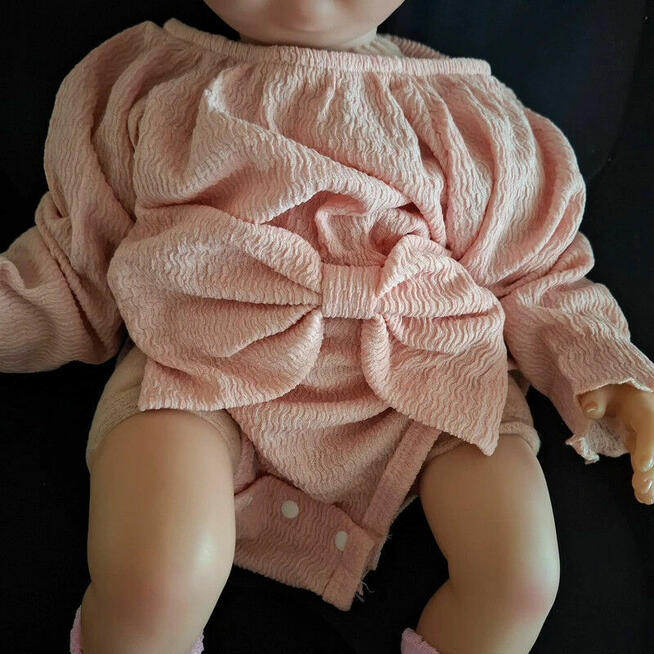 Pudrowy komplet z kokardką + opaska 6-9M nowy!