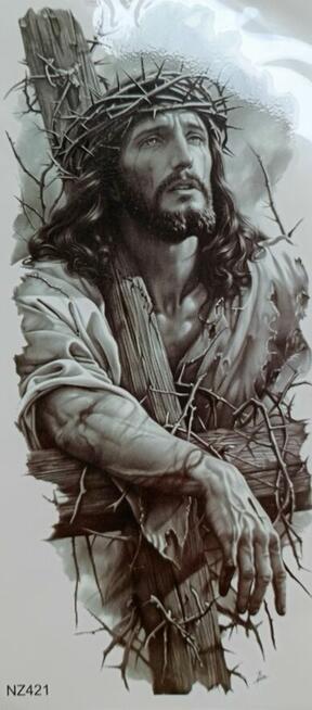 Tatuaż tymczasowy 12x20 cm ramię udo Jezus Chrystus