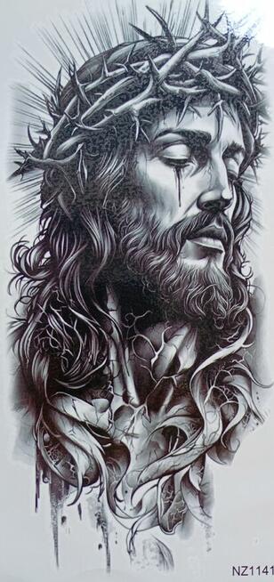 Tatuaż tymczasowy 12x20 cm ramię udo Jezus Chrystus