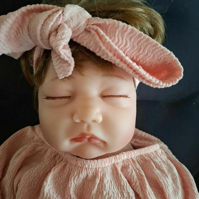 Pudrowy komplet z kokardką + opaska 6-9M nowy!