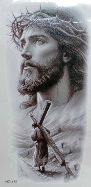 Tatuaż tymczasowy 12x20 cm ramię udo Jezus Chrystus