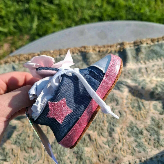 Buciki Sweet Chic niemowlęce – pudrowy róż + granat, rozmiar