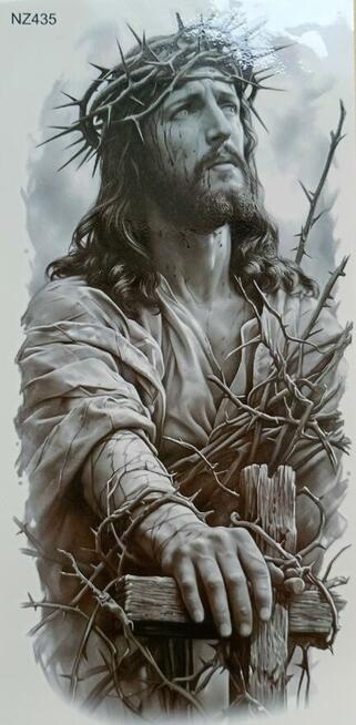 Tatuaż tymczasowy 12x20 cm ramię udo Jezus Chrystus