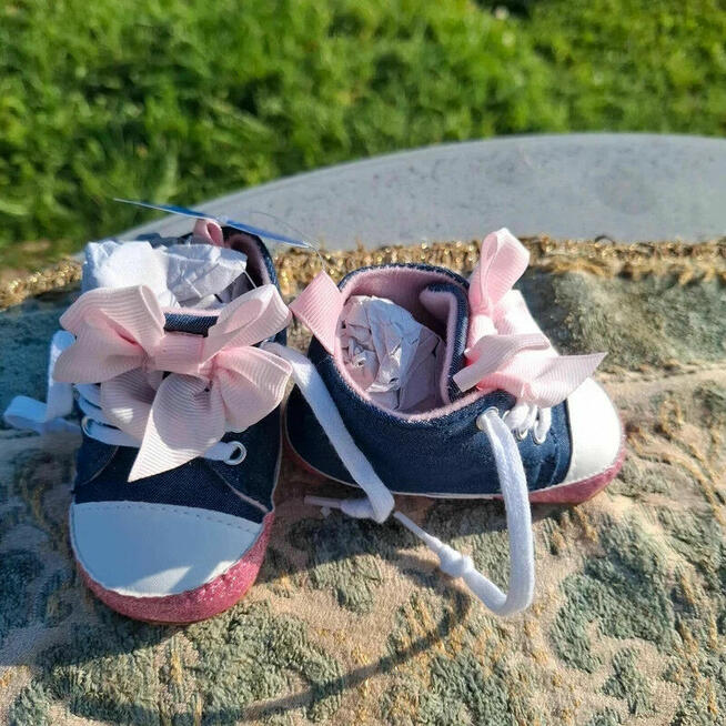 Buciki Sweet Chic niemowlęce – pudrowy róż + granat, rozmiar