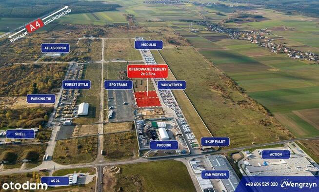 0,5 ha działka przy autostradzie A4, media, MPZP.