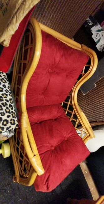 Duży piękny wygodny Fotel jasny RATTAN GrubePoduchy JAK NOWE