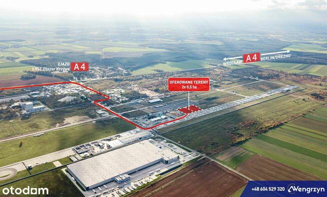 0,5 ha działka przy autostradzie A4, media, MPZP.